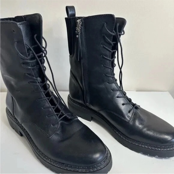SAM EDELMAN LEX ZIP BOOT LACE BLACK COMBAT LEATHER MILITARY WOMEN US 7M BOOTS - Picture 6 of 15